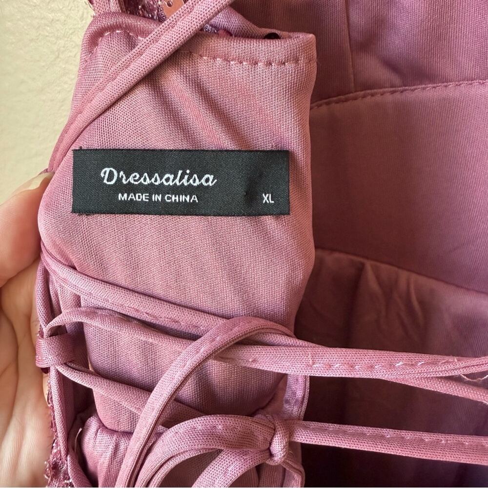 Dressalisa Sequin Lace Back Maxi Dress Size XL Gown Sparkly Pink / Purple - Picture 3 of 3